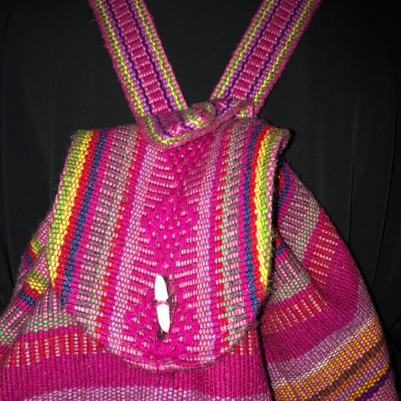 Artesanias Pinzon Mexican Boho Serape Hot Pink Large Backpack OS - Picture 4 of 12